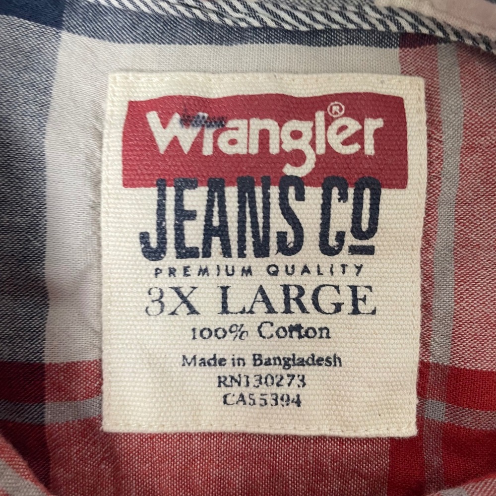 Wrangler Flannel Mens 3X Red Blue White Plaid Shirt Classic Timeless Rugged - Picture 3 of 8